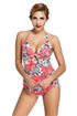 Sexy Floral Print Reddish Retro High Waist 2 Pieces Swimsuit
